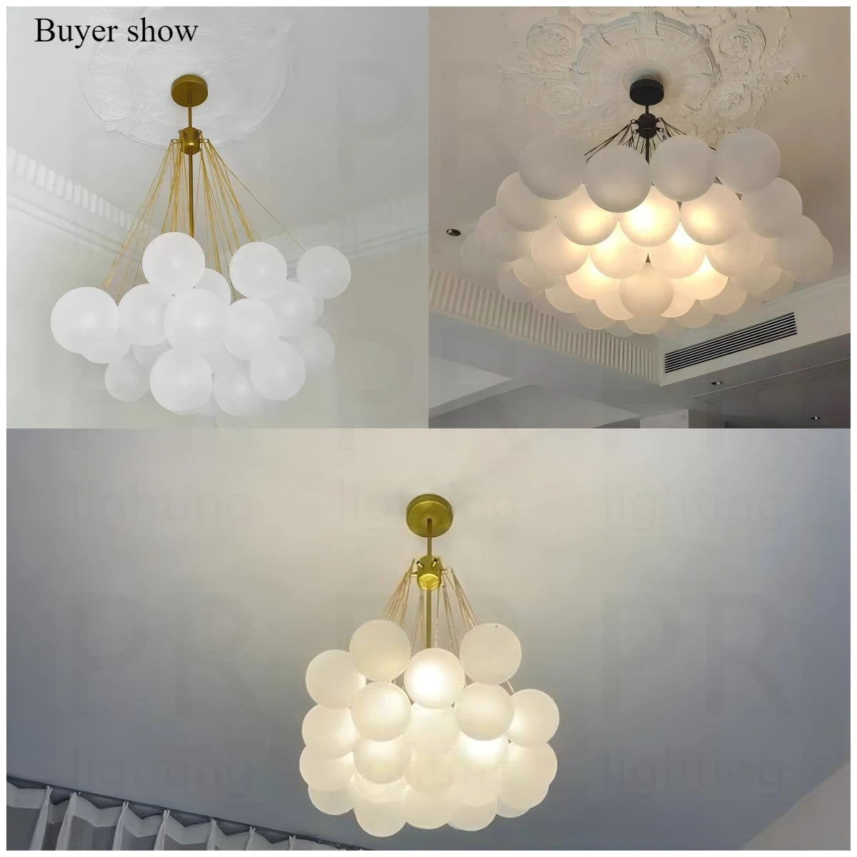 37-Glass Bubble Chandelier – Frosted Milky White Colorful Pendant