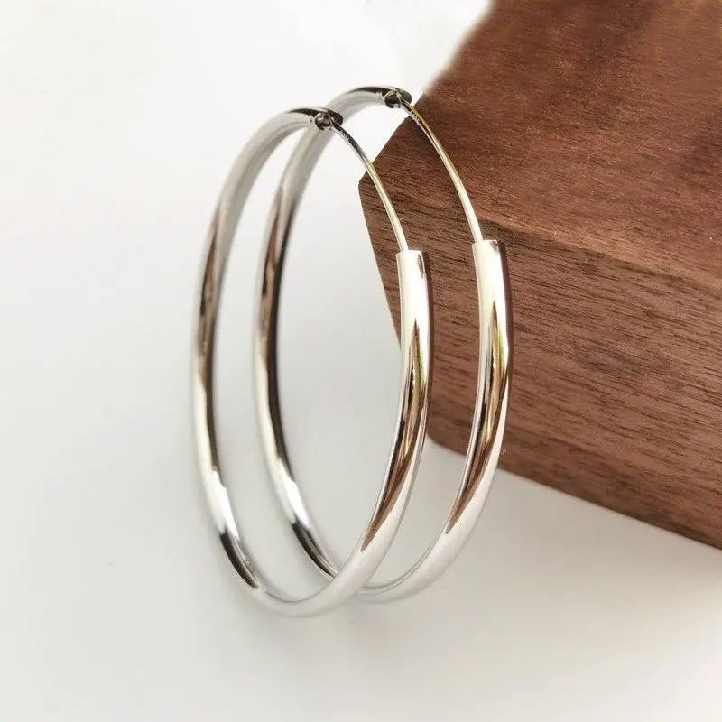 18K Gold Plated Hoop Earrings – 925 Silver, 3–7cm Size Options