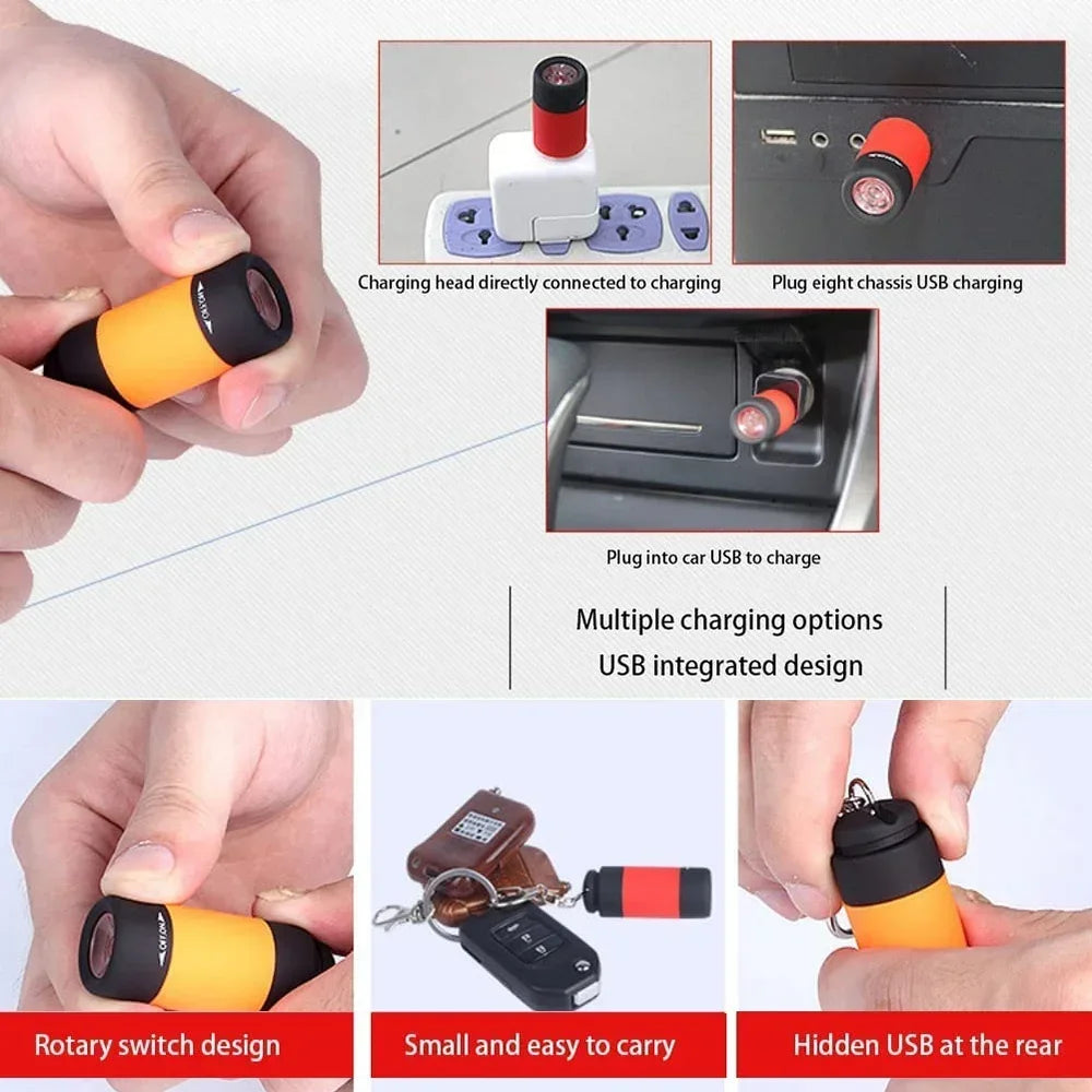 USB Rechargeable LED Pocket Flashlight – Mini Keychain, Waterproof