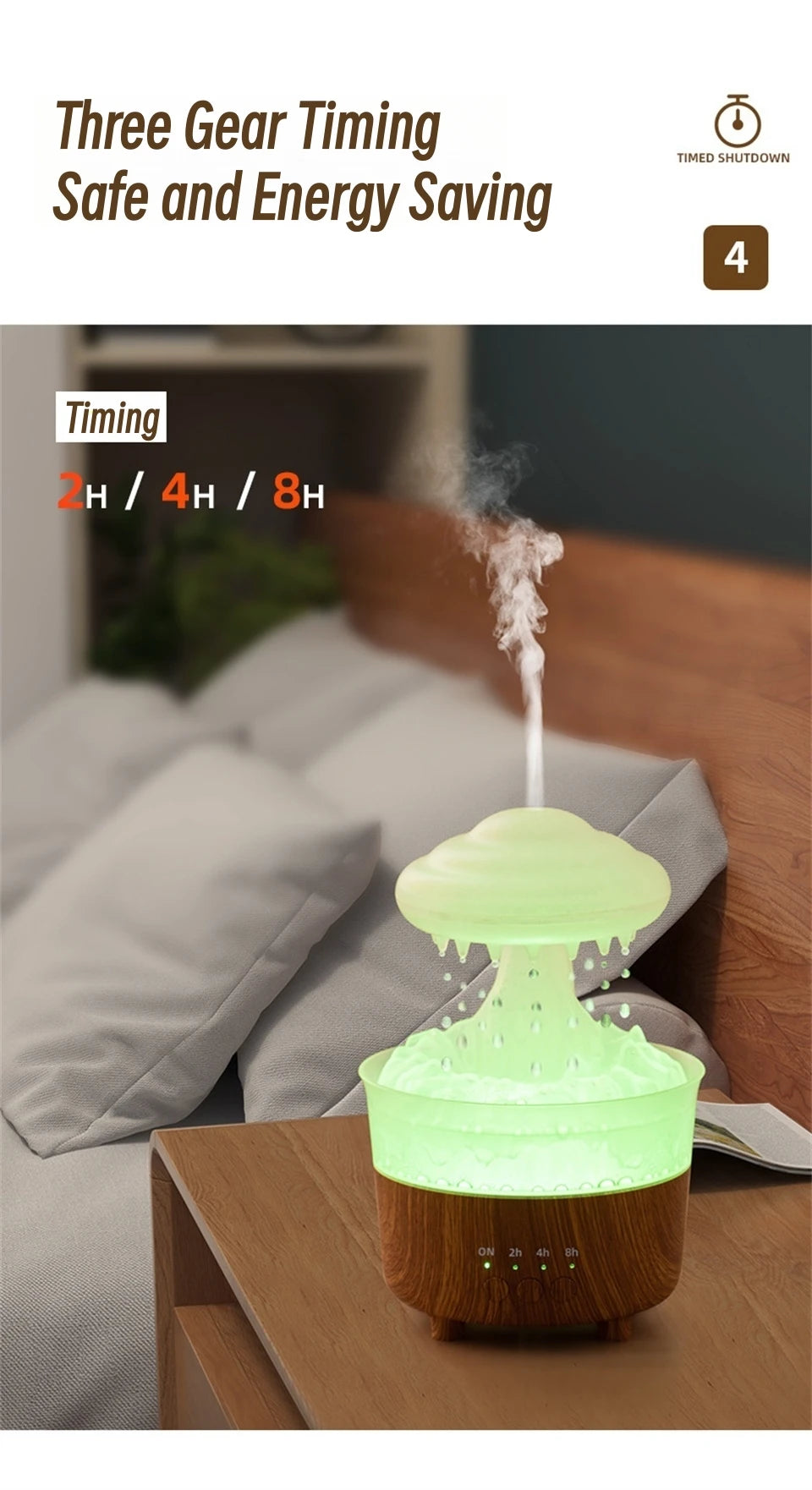 Rain Drip Mushroom Humidifier with 7 Color LED Aroma Diffuser