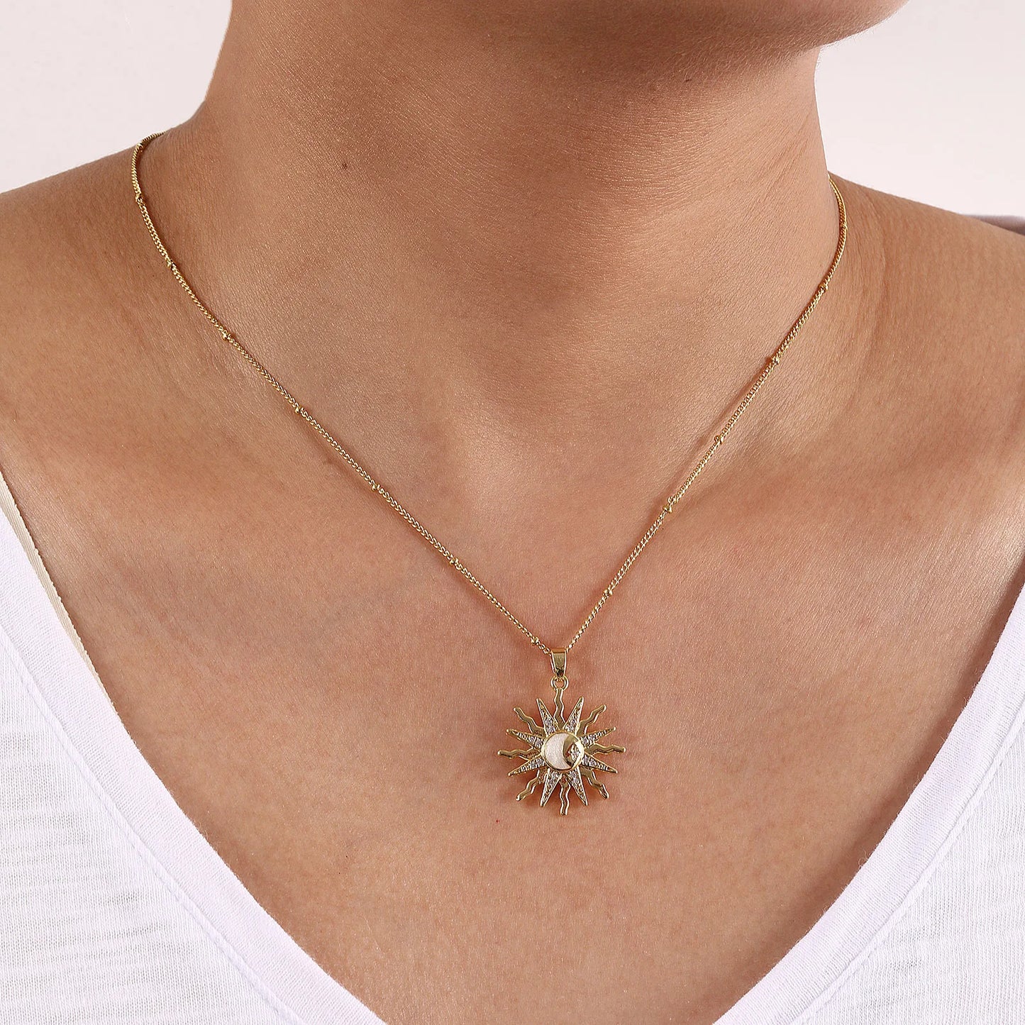 18K Gold Plated Galaxy Enamel Pendant Necklace – CZ Curb Chain