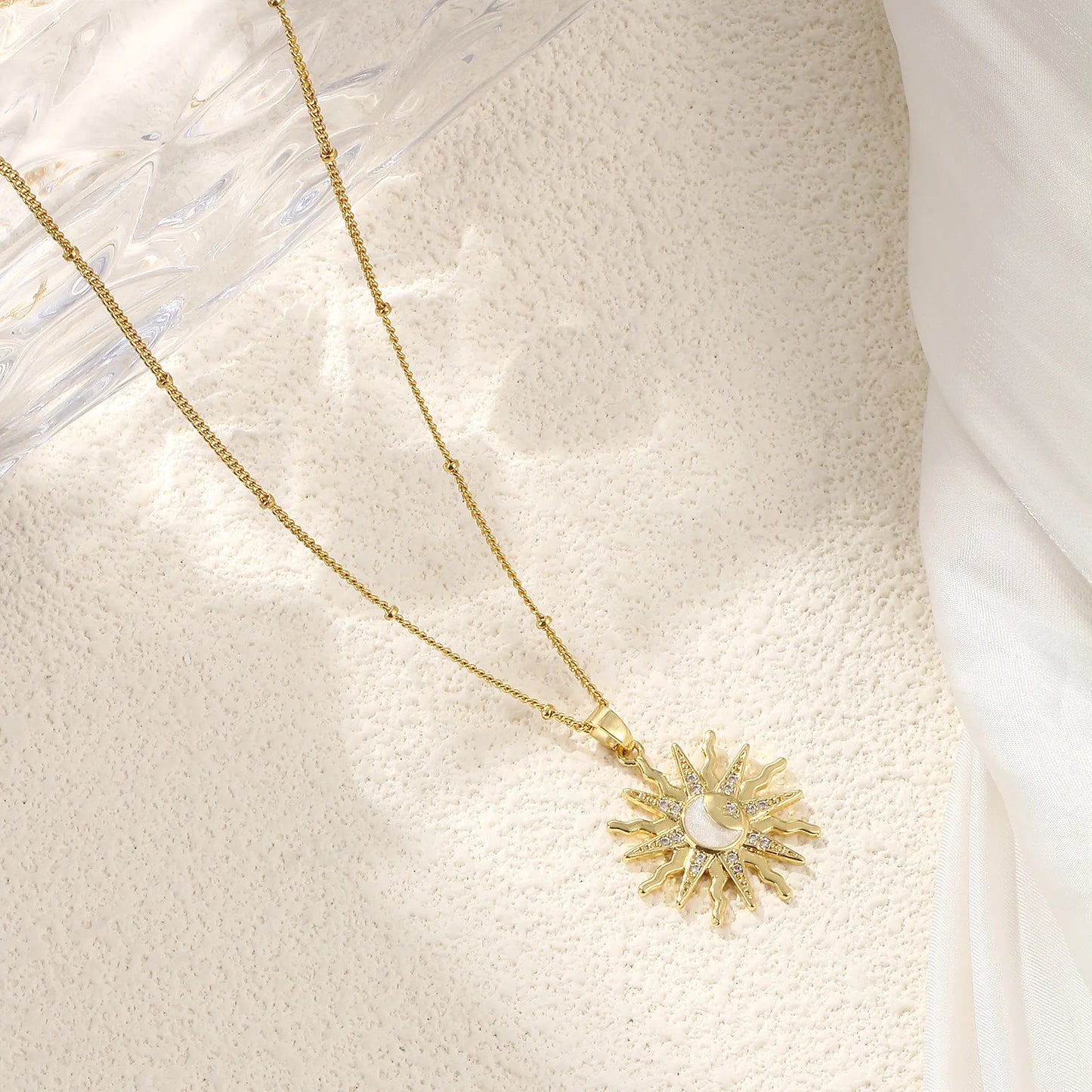 18K Gold Plated Galaxy Enamel Pendant Necklace – CZ Curb Chain