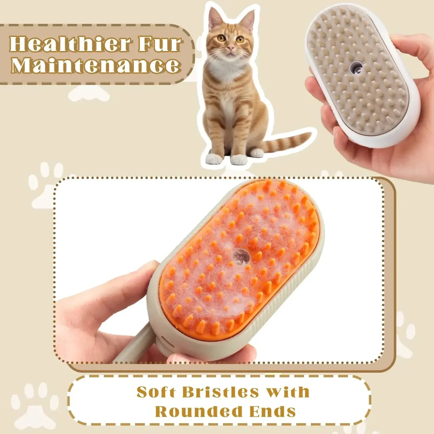 USB 3-in-1 Pet Grooming Brush – Steam, Shedding & Massage Tool