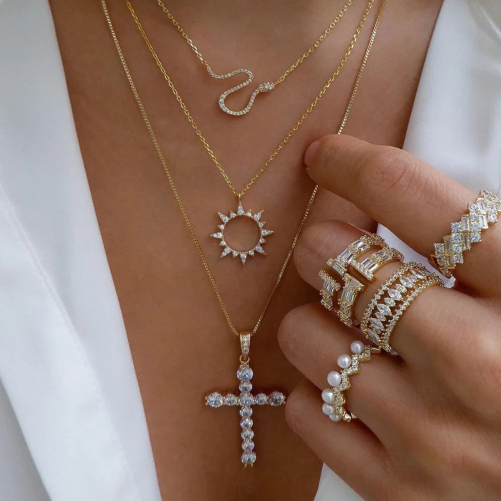 Layered Gold Tone Necklace Set – 5pcs Braided & Beaded Chains