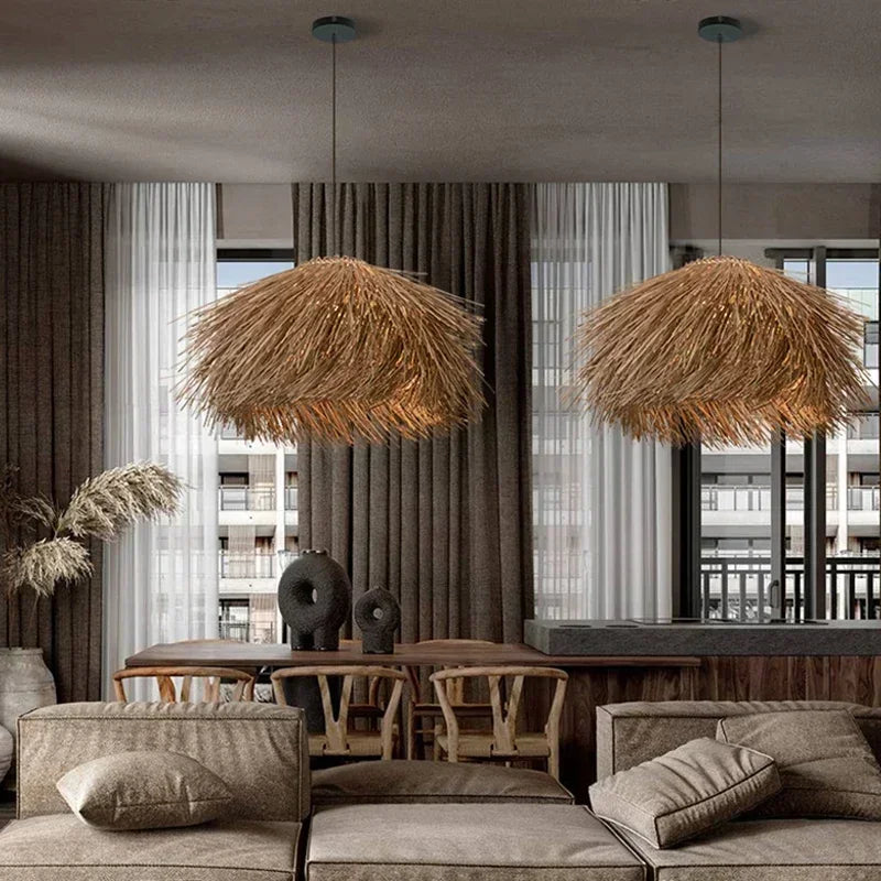 Retro Hand-Woven Rattan LED Chandeliers – Pendant Lights 40–80cm