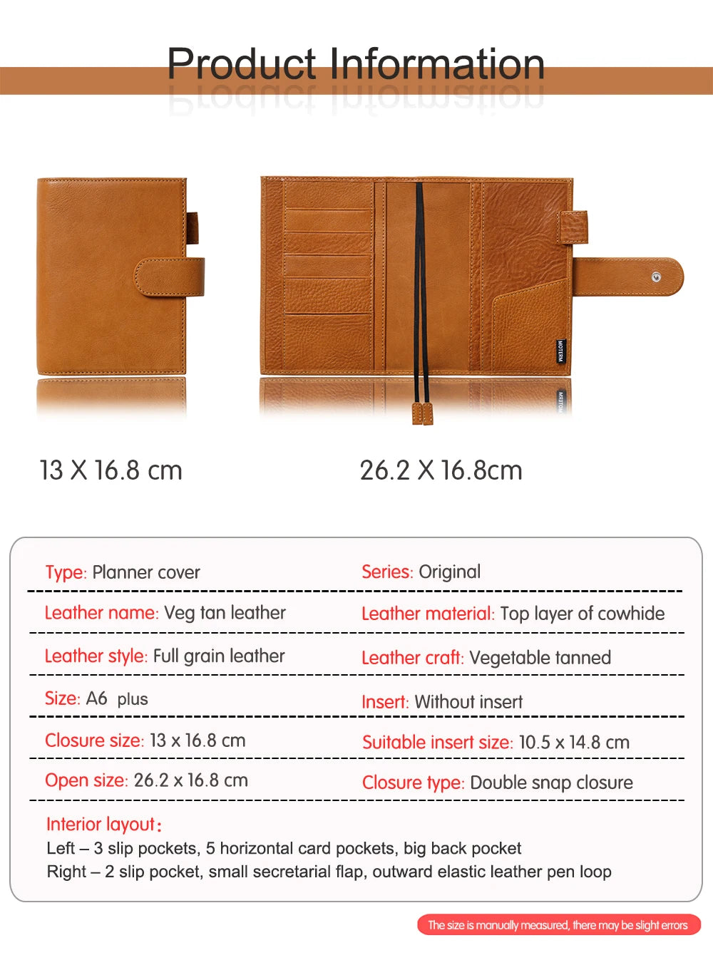 A6 Plus Leather Notebook Cover – Full Grain Vegetable Tanned