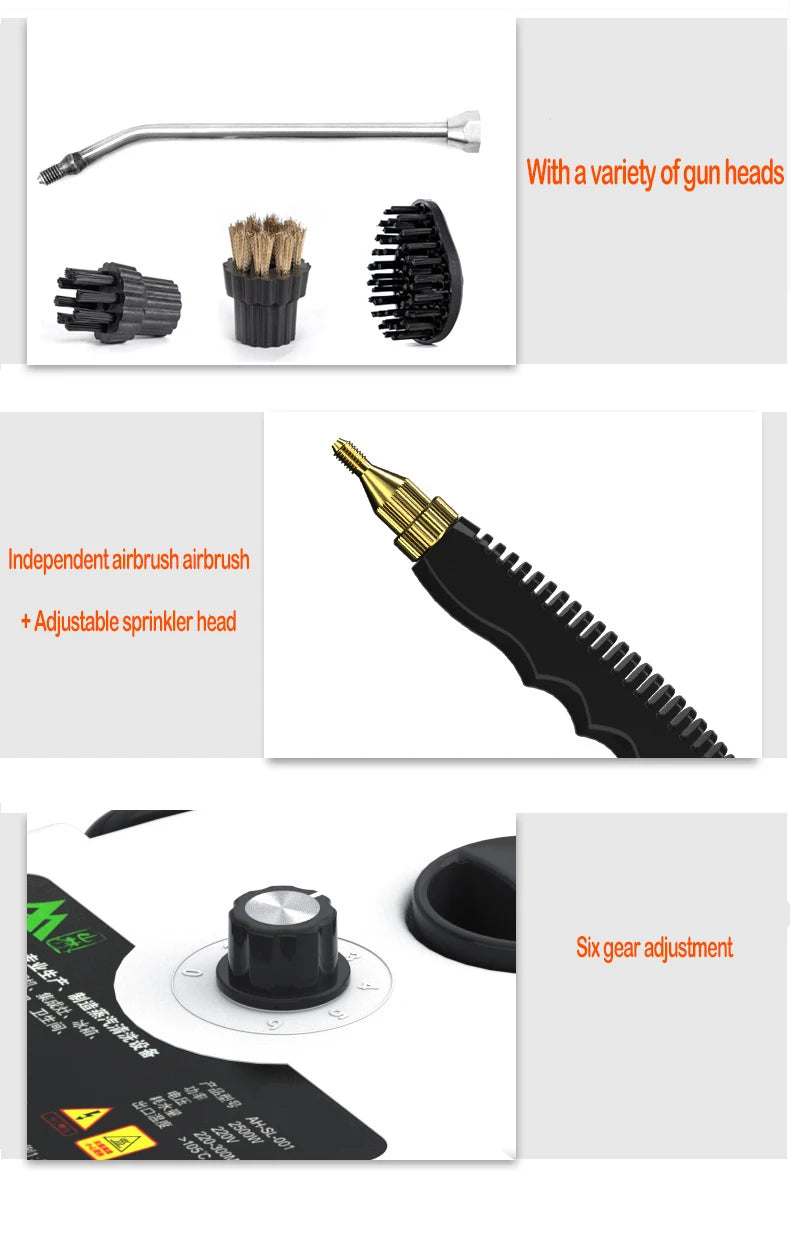 High Temp Steam Cleaner–Home & Car Steaming Device with 110V/220V Plug