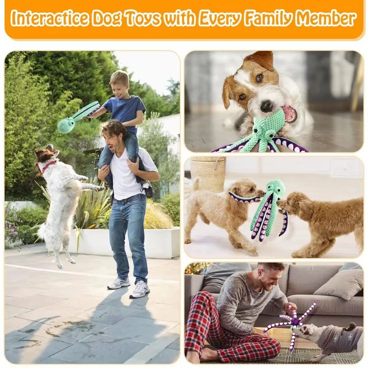Plush Octopus Dog Toy – Interactive Squeaky & Tear-Resistant Chew Toy