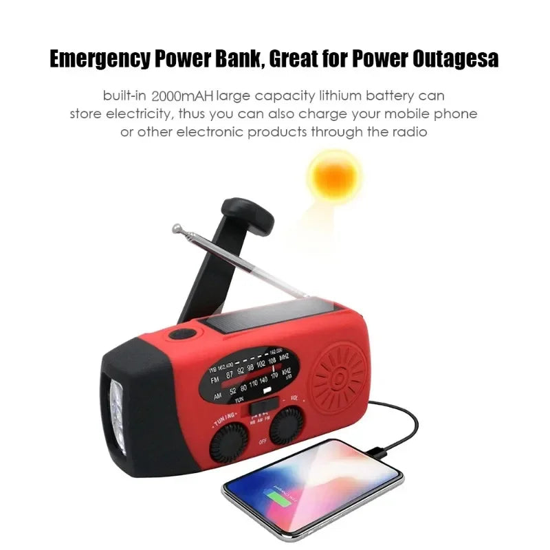Emergency Hand Crank Radio – Solar, NOAA, Power Bank, FM/AM/WB