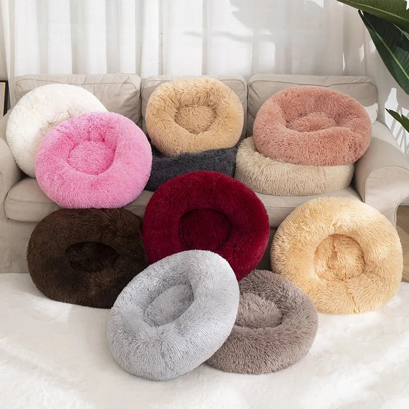 Round Plush Pet Bed – Soft Sleeping Cushion for Cats & Dogs
