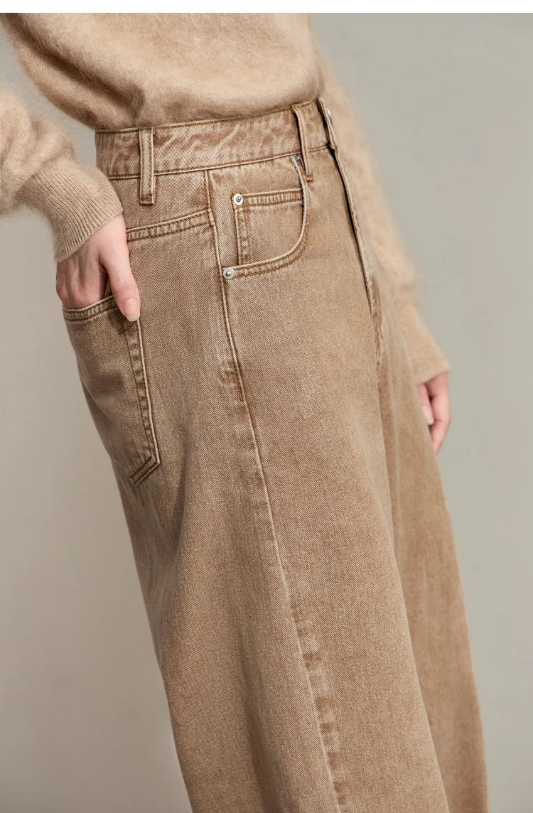 Women’s Retro Wide-Leg Jeans – Loose Straight Cotton Denim Pants