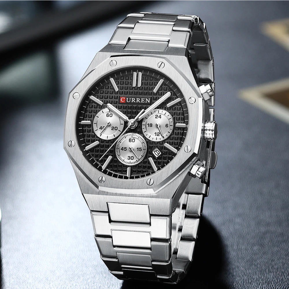 Casual Stainless Steel Quartz Watch – Waterproof Men’s Chronograph