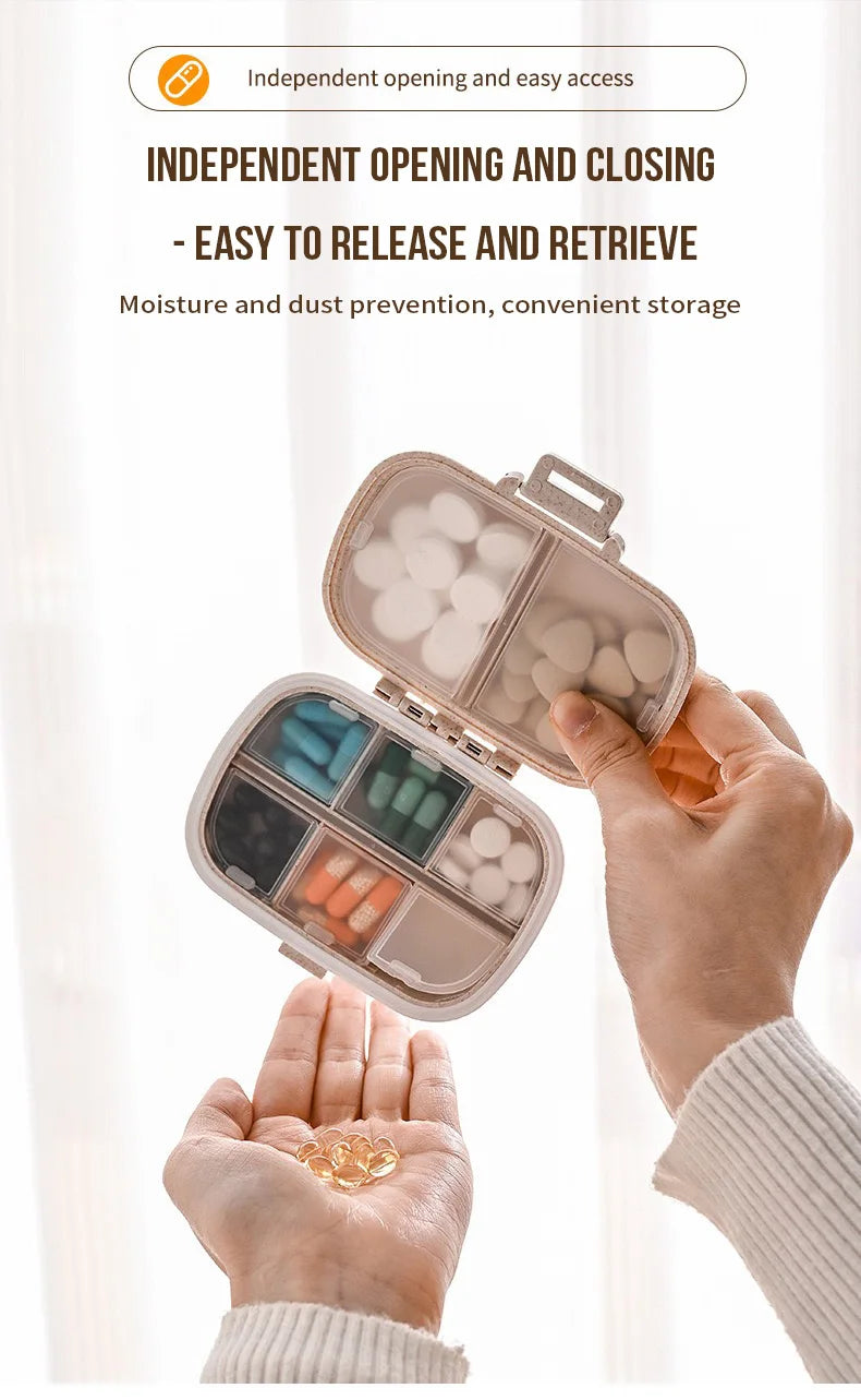 8-Grid Pill Organizer Box – Travel Medicine Storage with Seal Ring