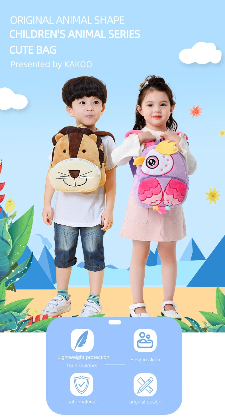 Cartmela Cute Animals Cartoon Plush Backpack - Kids Schoolbag