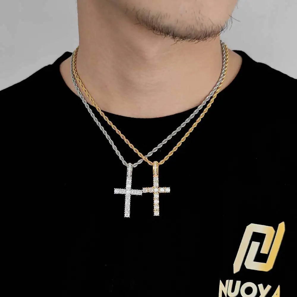 Unisex Gold Iced-Out Hip Hop Cross Pendant Necklace – Statement Chain