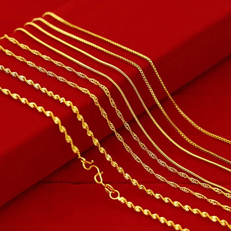 Yellow Gold Plated Wave Chain Necklace – 45cm Snake, Box, O Links