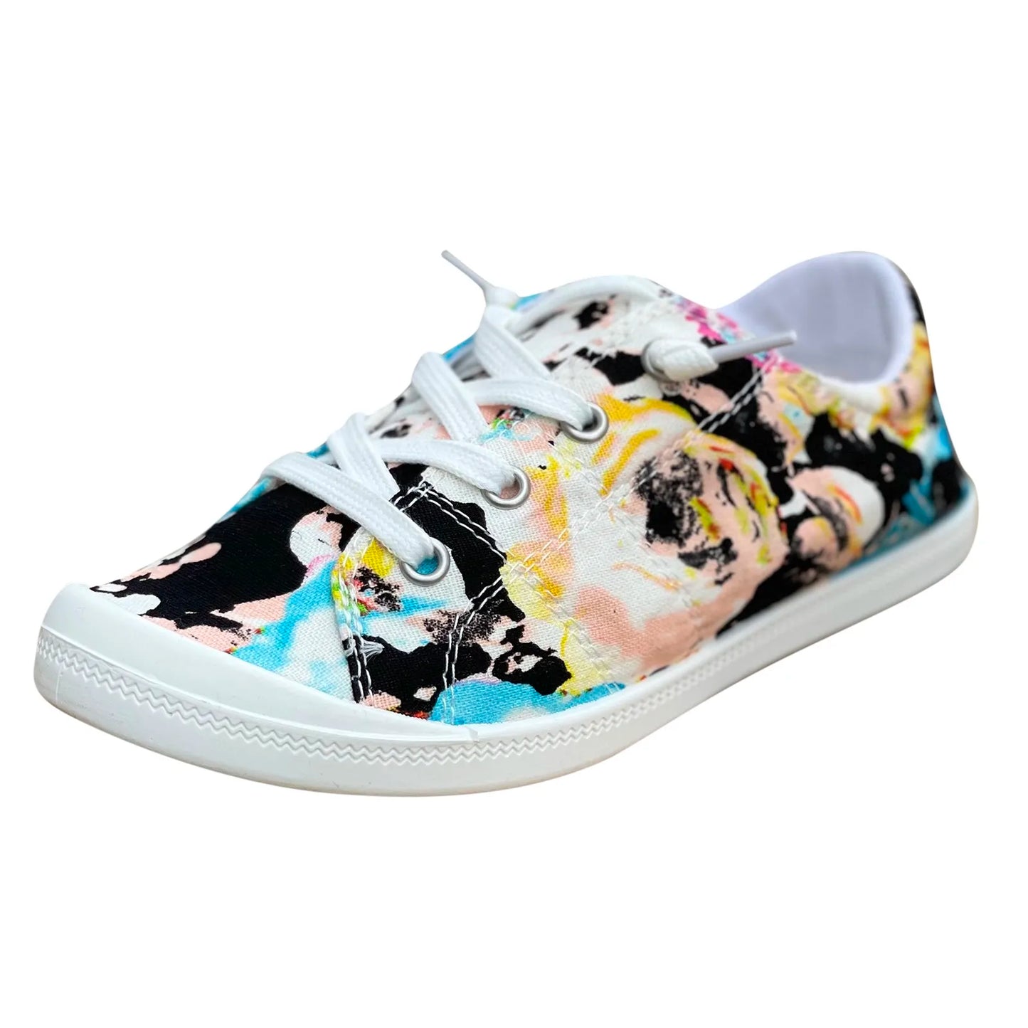 Women’s Floral Lace-Up Sneakers – Lightweight Casual Flat Shoes
