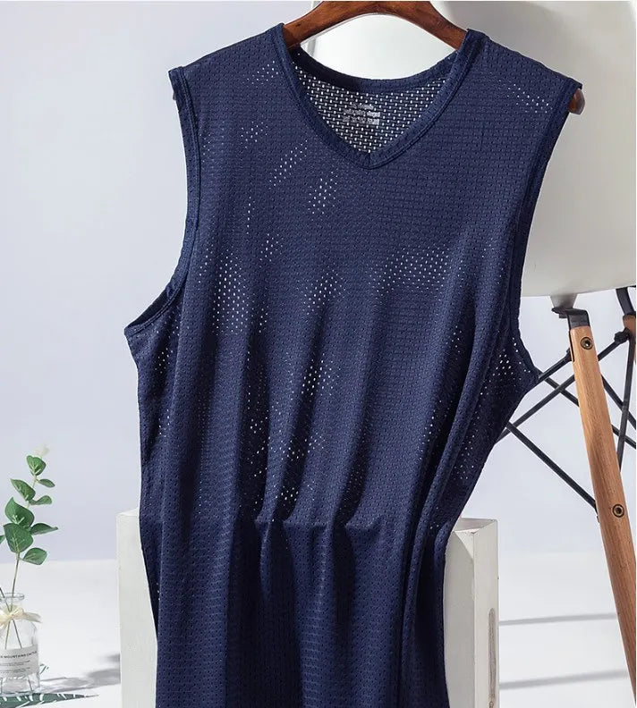 Men’s Ice Silk Mesh Tank Top Bodybuilding Fitness Vest
