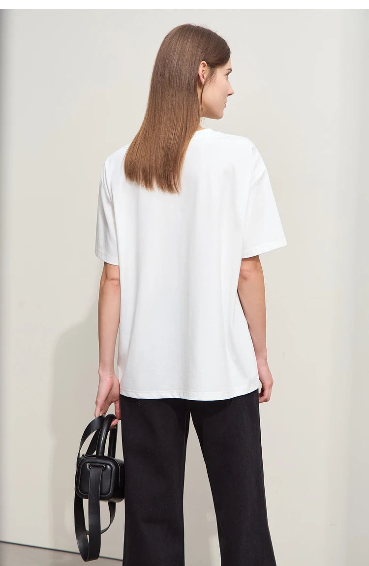 Women’s Summer Ink Art Print T-Shirt – Loose O-Neck Cotton Tee