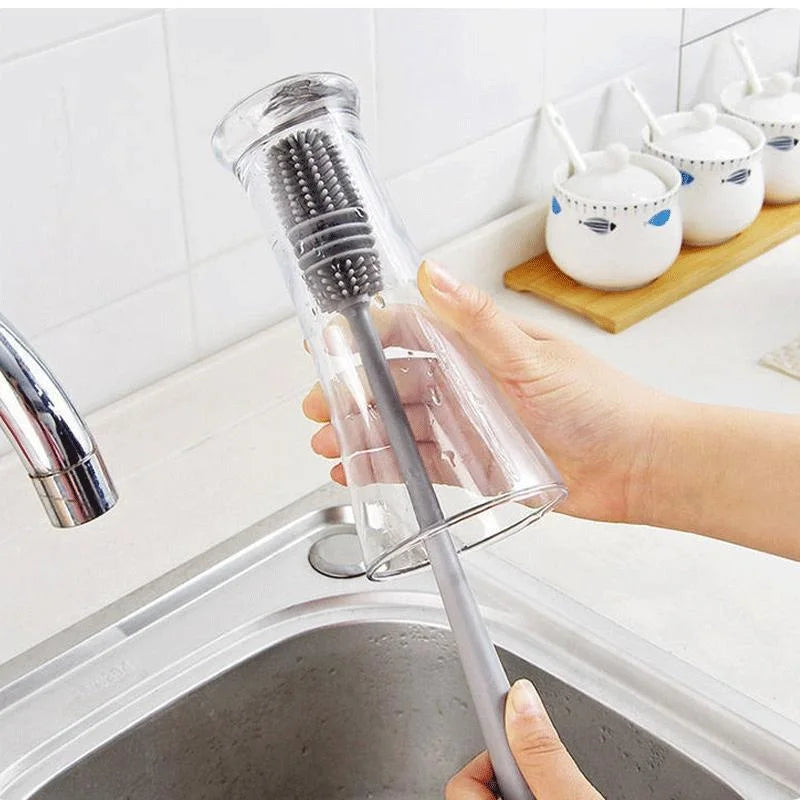 Silicone Milk Bottle Brush – Long Handle Drink Bottle & Glass Cleaner