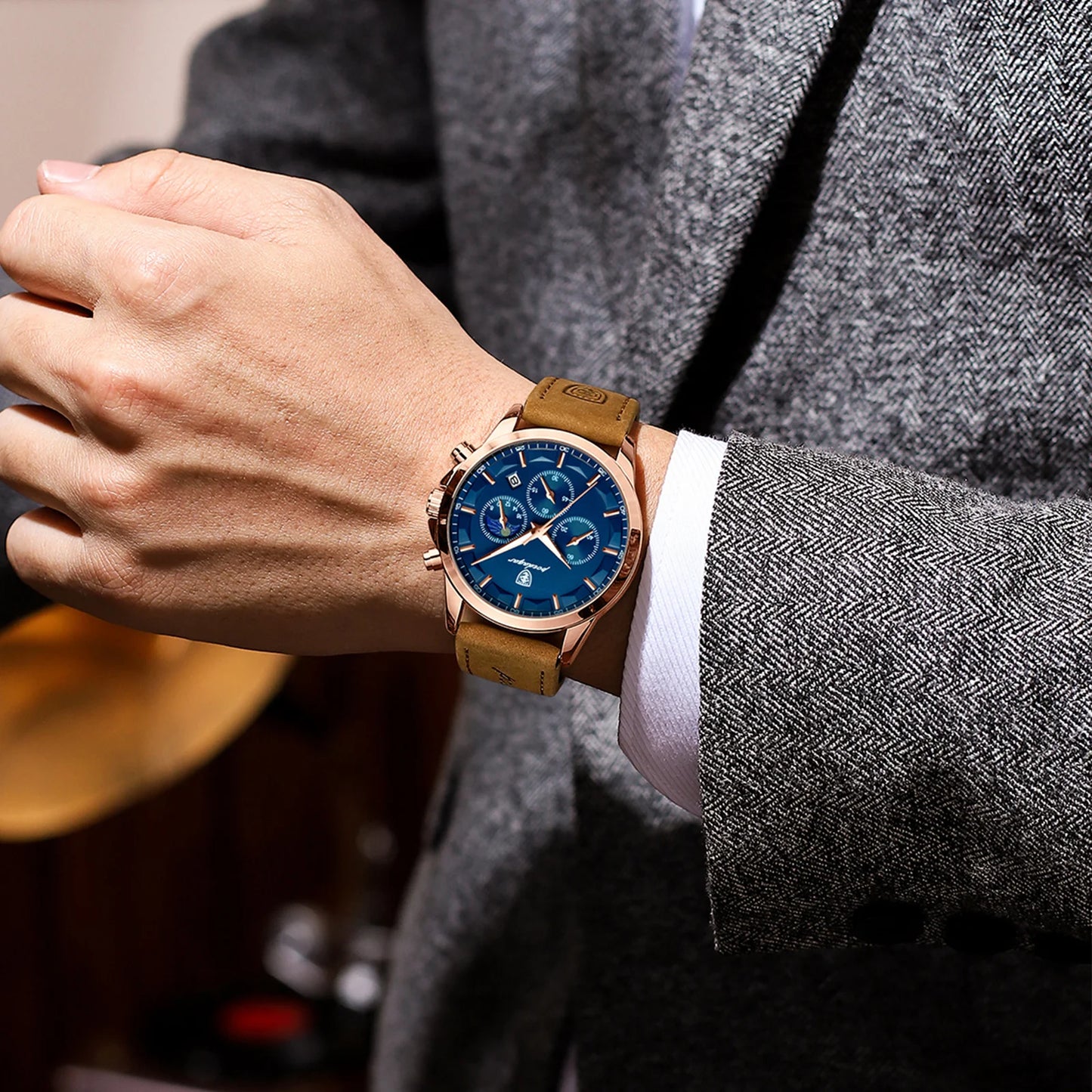 POEDAGAR Men's Luxury Quartz Chronograph Waterproof Watch