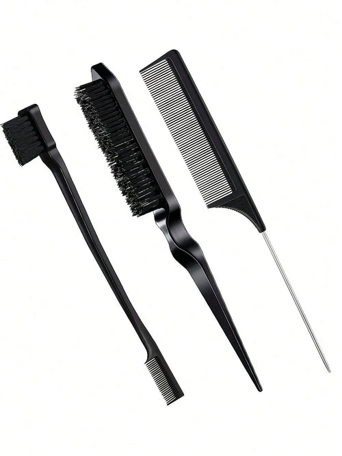3pcs Hair Styling Comb Set – Edge Brush, Rat Tail & Detangling Tool