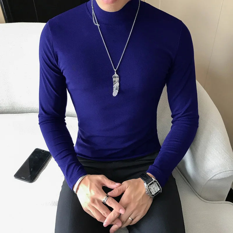Men’s Slim Fit Turtleneck Long Sleeve Solid Pullover