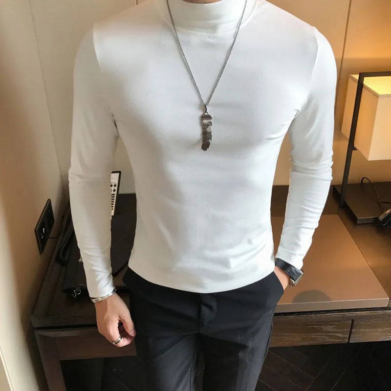 Men’s Slim Fit Turtleneck Long Sleeve Solid Pullover