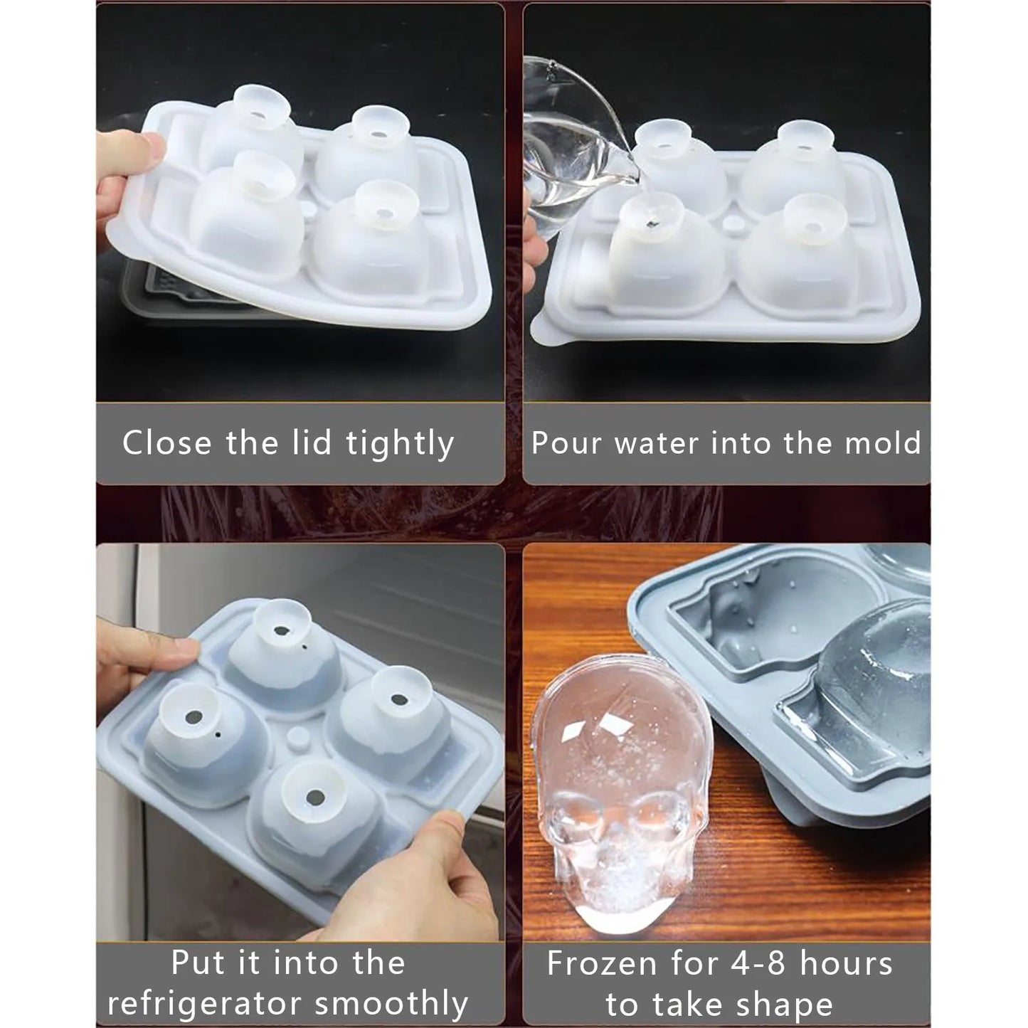 3D Skull Ice Cube Mold Tray with Lid – Silicone Whiskey Molder