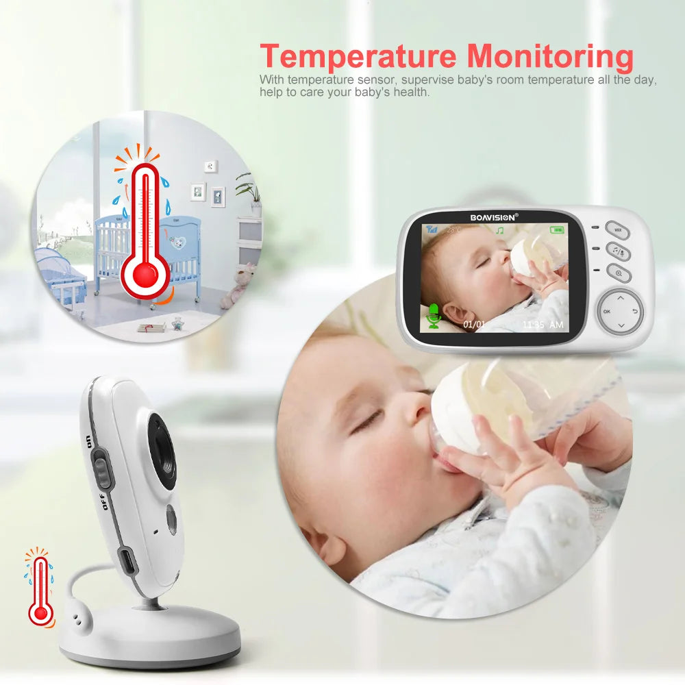 Wireless Video Baby Monitor – 3.2" LCD, Night Vision, 2-Way Talk