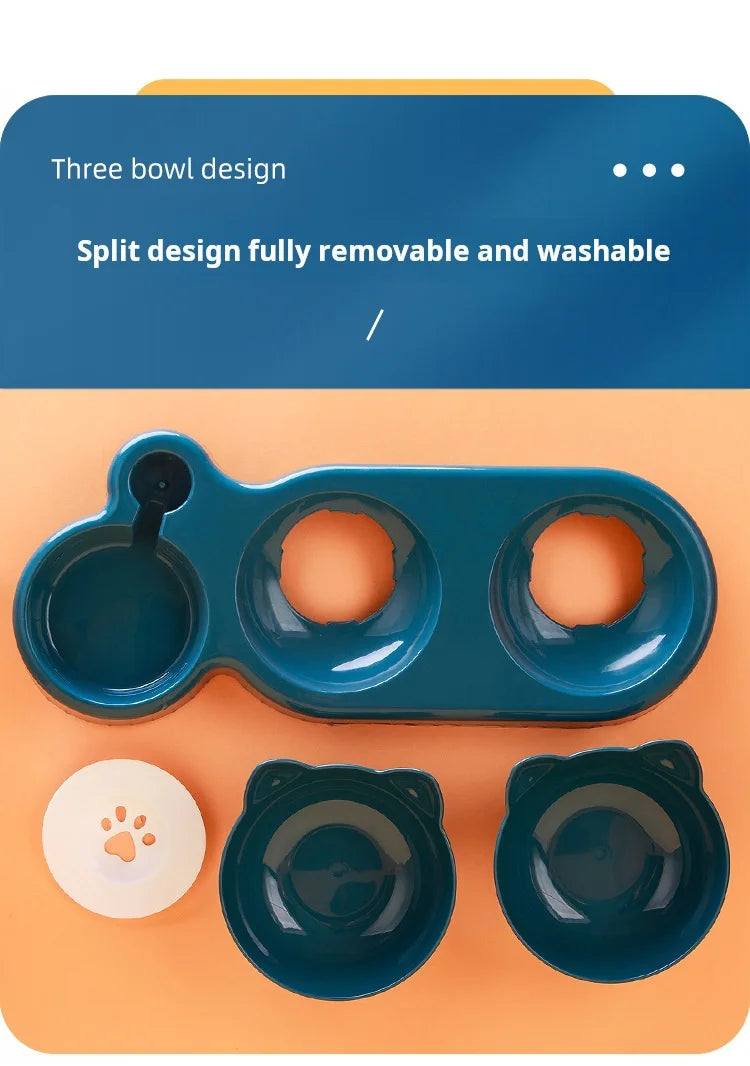 3-in-1 Cat Bowl Set with Tilted Design & Gravity Water Feeder