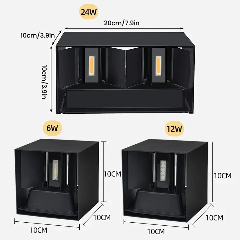 Waterproof Aluminum LED Wall Lamp – 12W/24W Indoor Outdoor Light