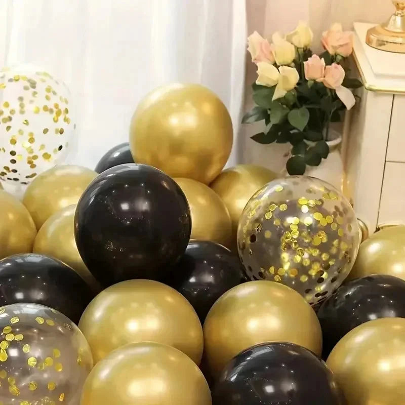16pcs Black Metallic Sequin Balloons – Party & Event Decor