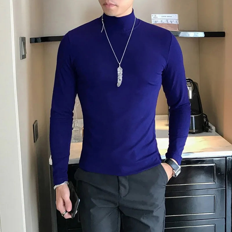 Men’s Slim Fit Turtleneck Long Sleeve Solid Pullover