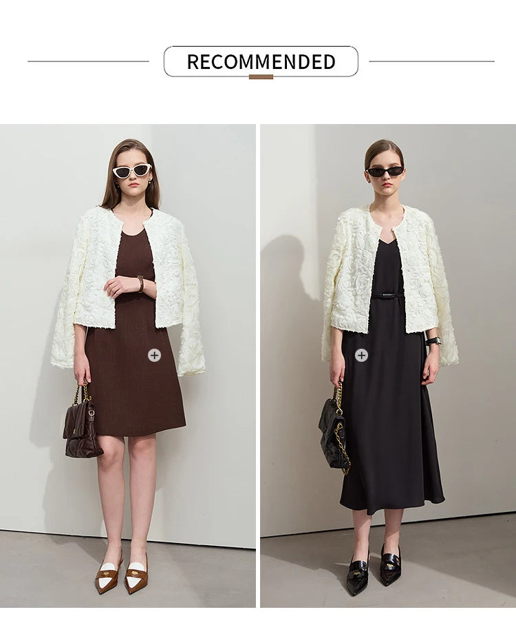Women’s Elegant Short Jacket – Romantic Flower O-Neck Hook Button Coat