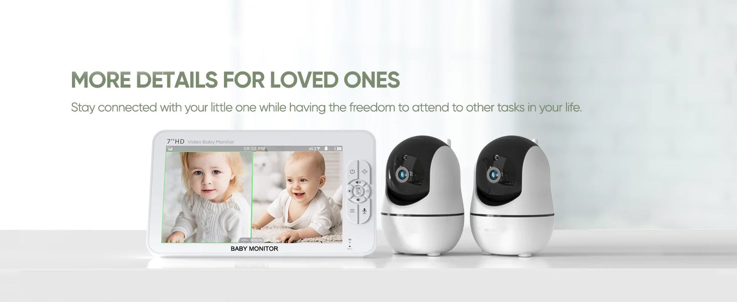 7" 1080P HD Split Screen Baby Monitor – Dual Cameras & Remote Control