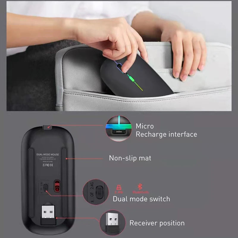 LED Wireless Bluetooth Mouse – USB Rechargeable RGB Silent Mouse