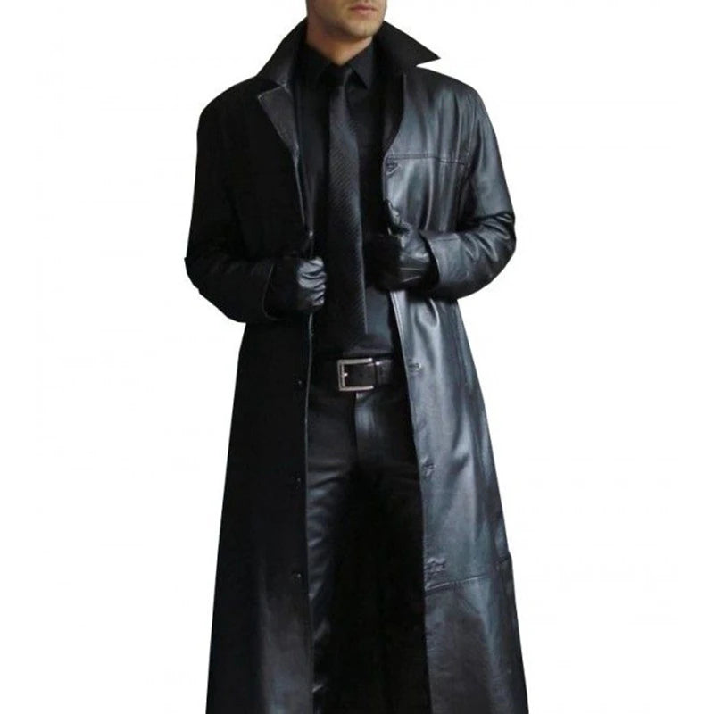 Cartmela Men's Faux Leather Trench Coat