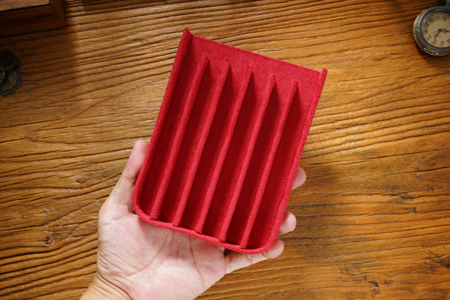 Vintage Genuine Leather Pen Pouch – 6-Slot Removable Tray Case