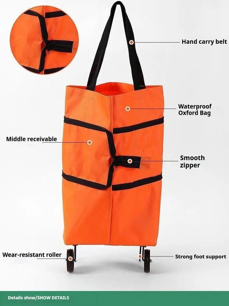 2-in-1 Folding Grocery Cart – Lightweight Trolley with Wheels & Bag