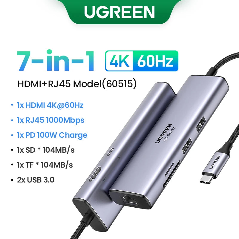 9-in-1 USB-C Hub – 4K@60Hz HDMI, 10Gbps USB, RJ45, PD 100W