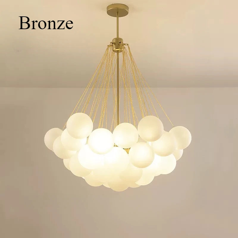 37-Glass Bubble Chandelier – Frosted Milky White Colorful Pendant