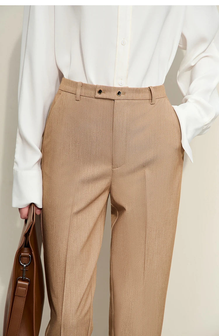 Women’s Straight Casual Pants – Summer Elastic Waist Office Wear