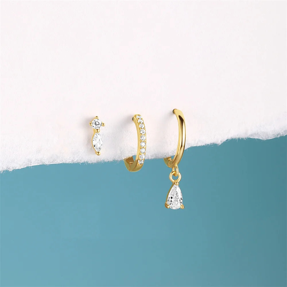 925 Sterling Silver Earring Set – Waterdrop, Flower & Pearl Trio