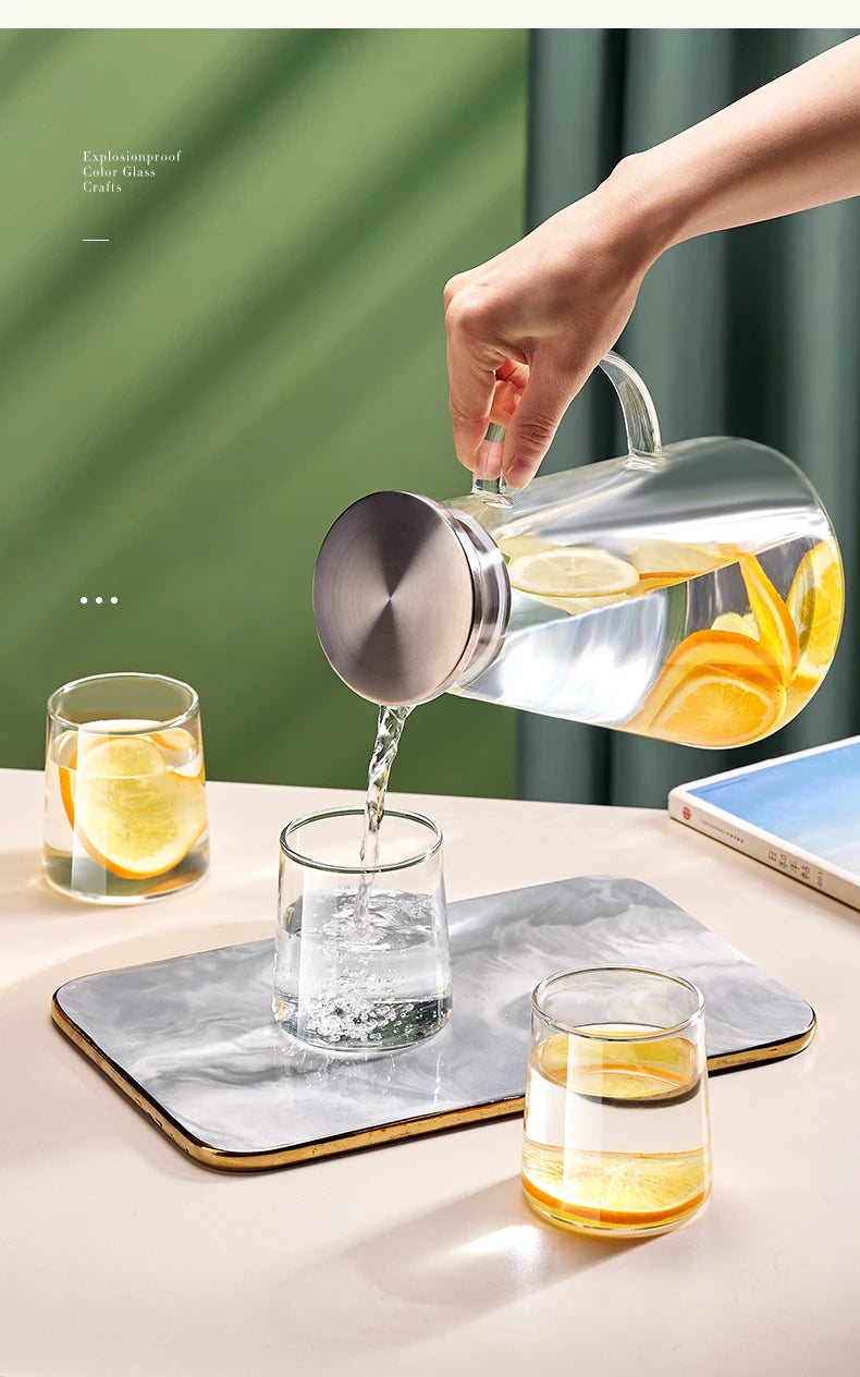 Heat-Resistant Glass Water Jug with Cups – Large Capacity