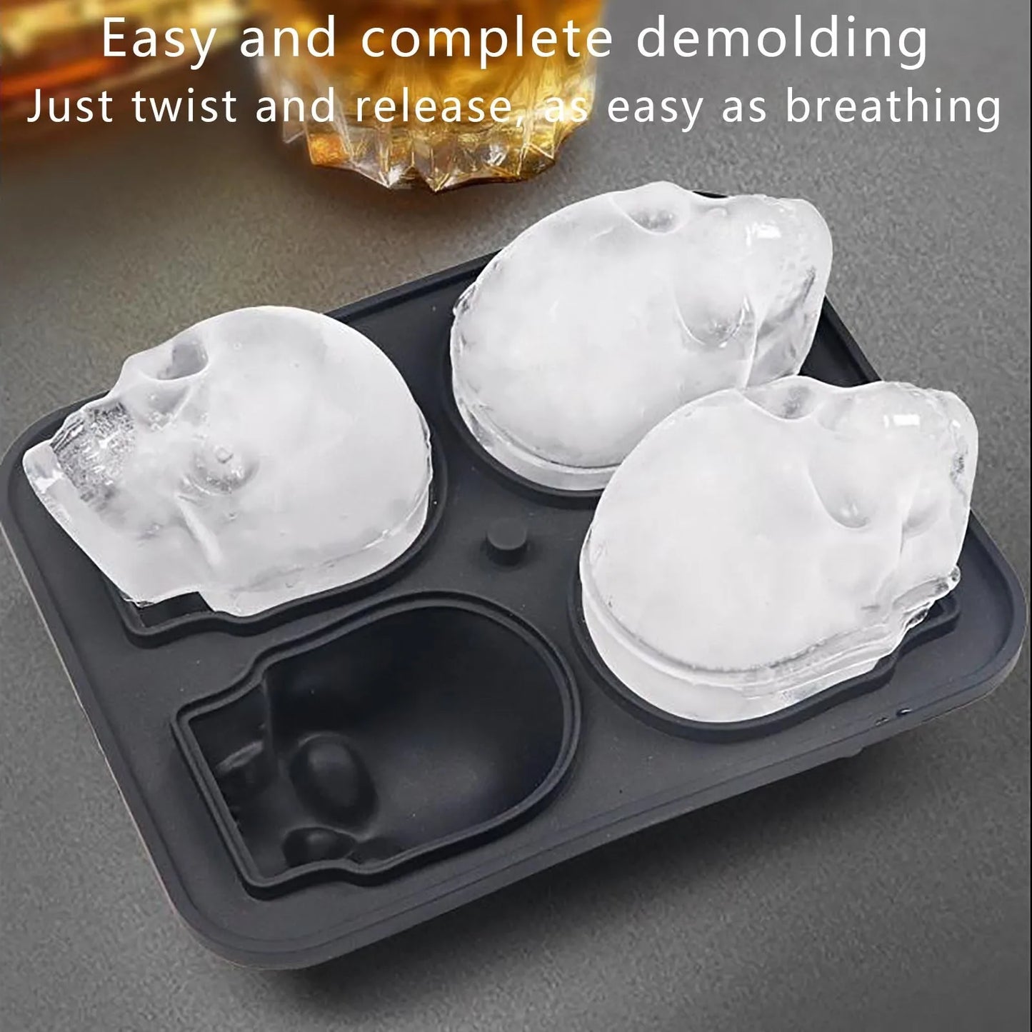 3D Skull Ice Cube Mold Tray with Lid – Silicone Whiskey Molder