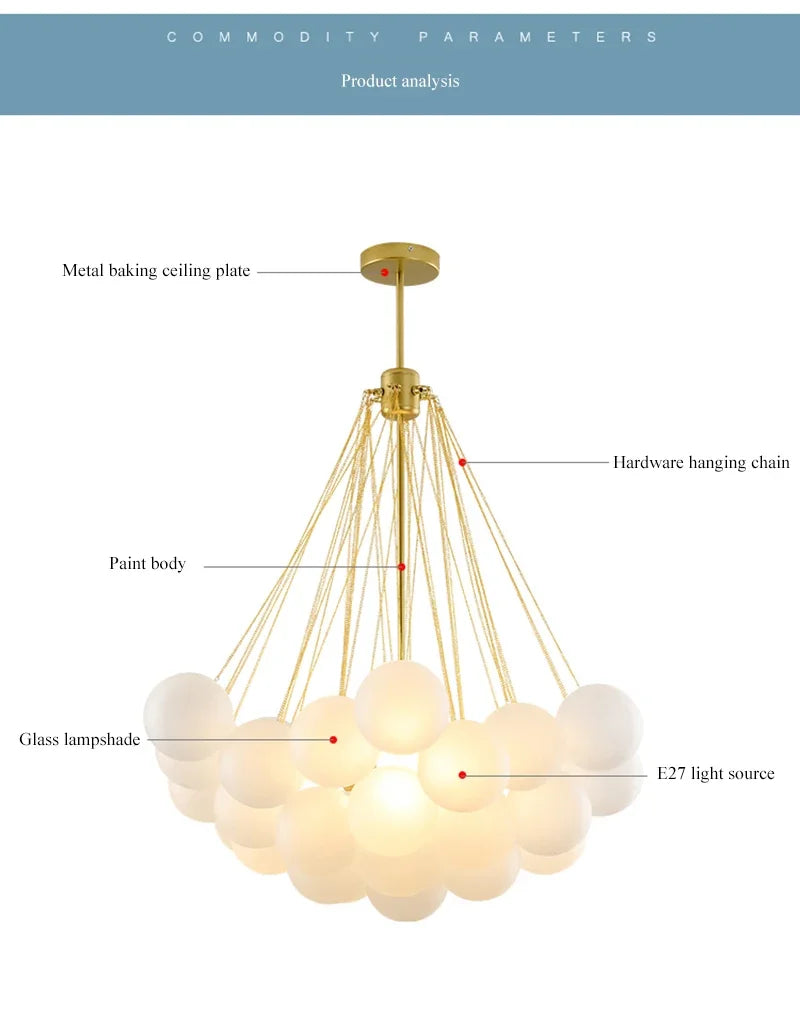 37-Glass Bubble Chandelier – Frosted Milky White Colorful Pendant