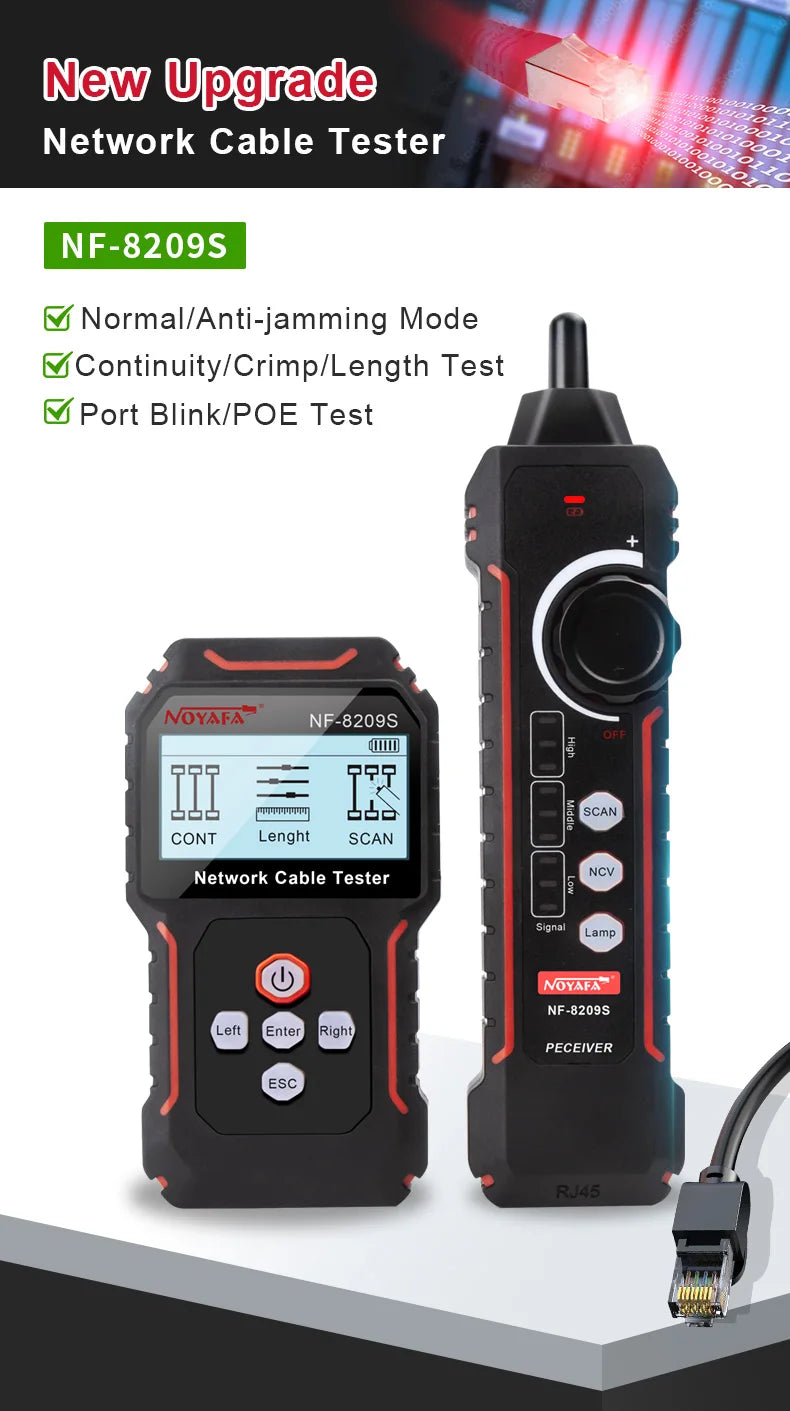 Network Cable Tracker & Tester – LCD Display, Wiremap, Length Tool