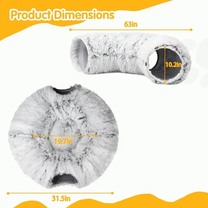 Plush Donut Cat Bed with Tunnel & Peephole – Indoor Fluffy Hideout