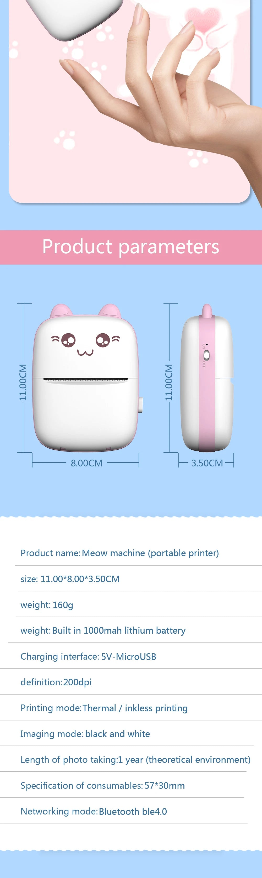 Mini Bluetooth Label Printer – Portable Error Note Photo Printer